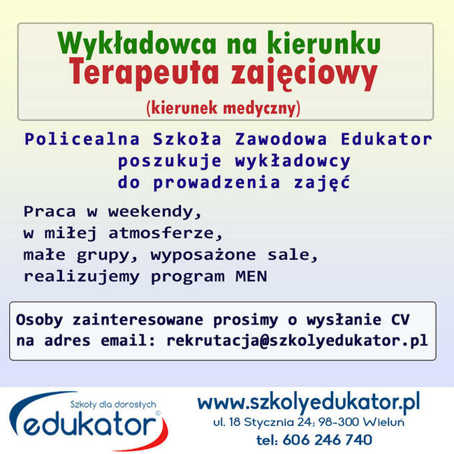 Wykładowca- Terapeuta zajęciowy w Wieluniu