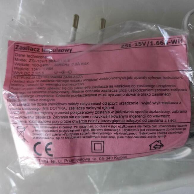 Zasilacz impulsowy 15V 1.66A 25WMAX 2.1/5.5