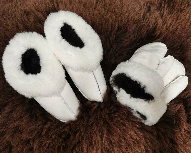 Wełniane rękawiczki i kapcie z owczej skóry, Uniseks