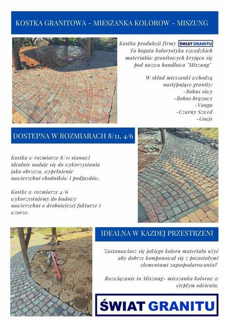 kostka granitowa brukowa kolorowa nie polbruk 8/11 oraz 4/6