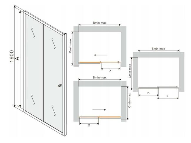 ŚCIANKA PRYSZNICOWA 200 cm wys. od 70 do 140 cm szkło 8 mm