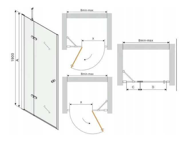 DRZWI PRYSZNICOWE uchylne Czarne BLACK 70 - 120 cm szkło 6