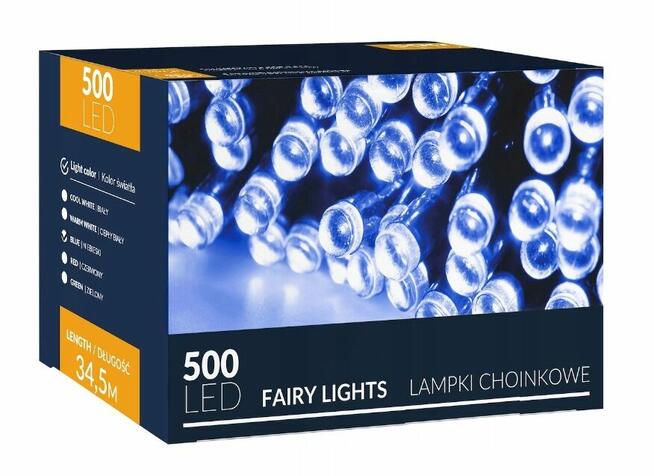 LAMPKI 500LED NA CHOINKĘ ZEW/WEW NIEBIESKIE 34,5M