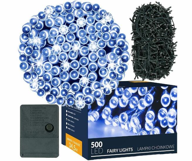 LAMPKI 500LED NA CHOINKĘ ZEW/WEW NIEBIESKIE 34,5M