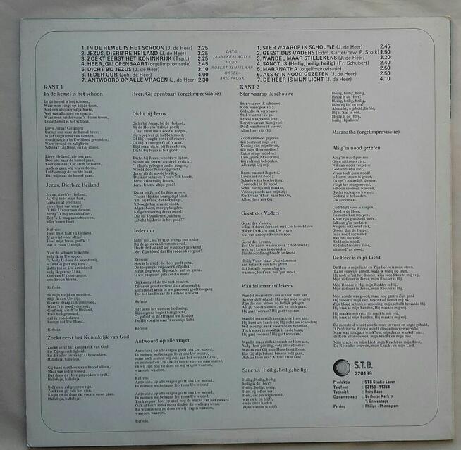 Pieśni religijne śpiewa J. Slagter, organy A.Pronk, winyl