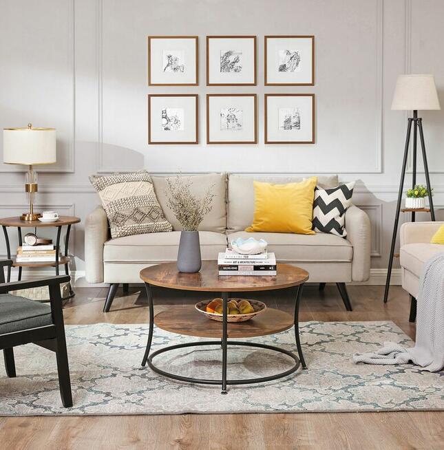 Stolik kawowy okrągły czarny metalowy Rustykalny Industrial