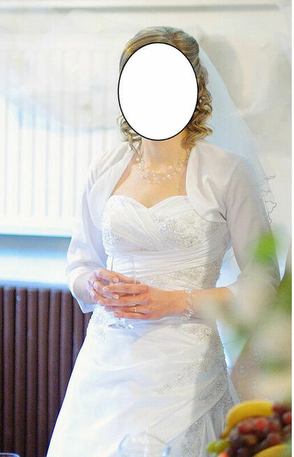 Piękna suknia ślubna Amaretta + 2 halki + bolerko +szelki