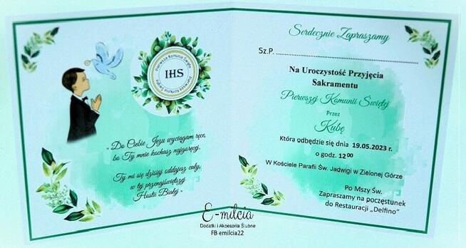 Zaproszenia I Komunia Św. spersonalizowane z kopertą