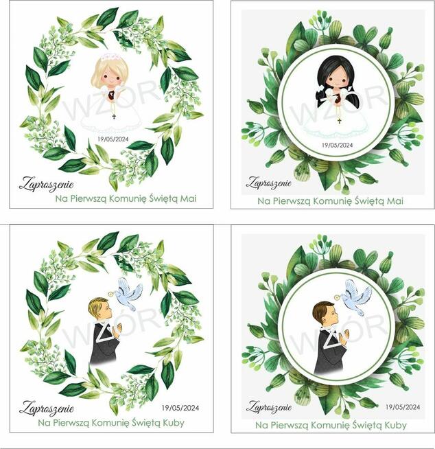 Zaproszenia I Komunia Św. spersonalizowane z kopertą