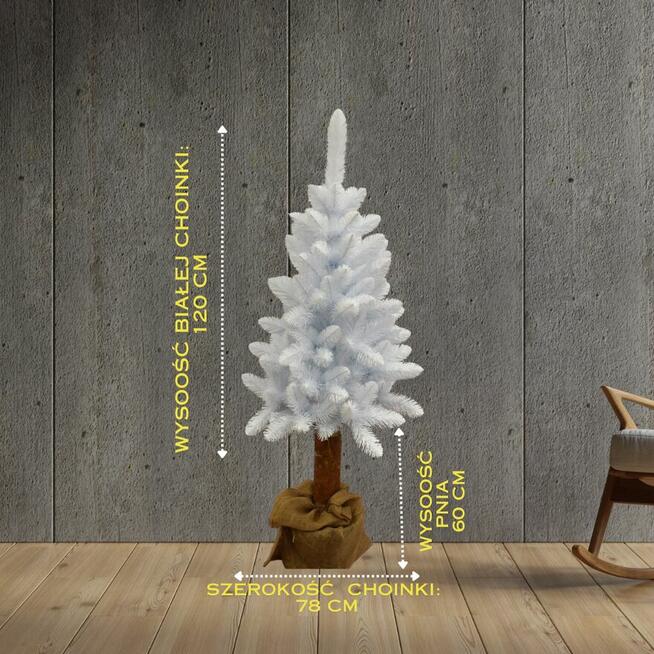 Choinka Biała Na Pniu 180cm Piękna Gęsta Sosna Śnieżka