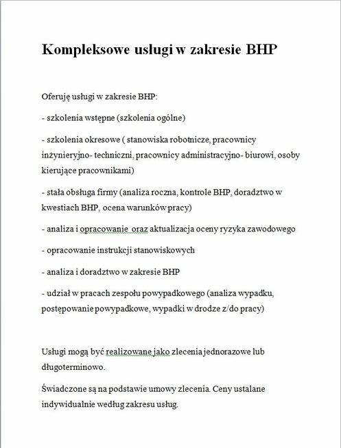 Kompleksowe usługi w zakresie BHP