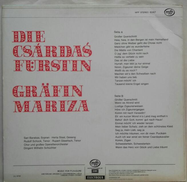 Opera, Die Csardas Furstin, Grafi Mariza, winyl