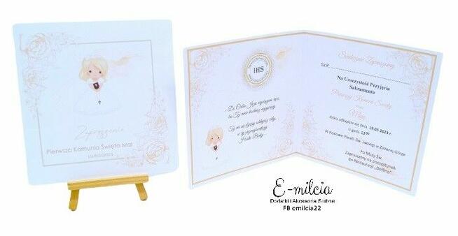 Złote Zaproszenie I Komunia Św. spersonalizowane, koperta