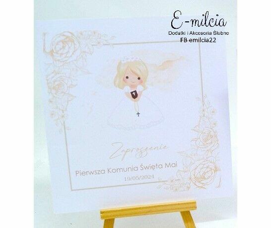 Złote Zaproszenie I Komunia Św. spersonalizowane, koperta