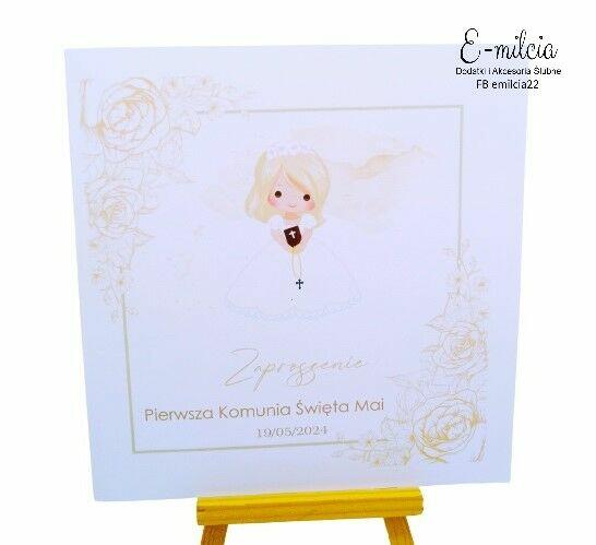 Złote Zaproszenie I Komunia Św. spersonalizowane, koperta