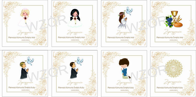 Złote Zaproszenie I Komunia Św. spersonalizowane, koperta