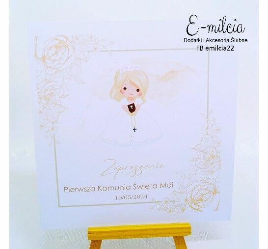 Złote Zaproszenie I Komunia Św. spersonalizowane, koperta