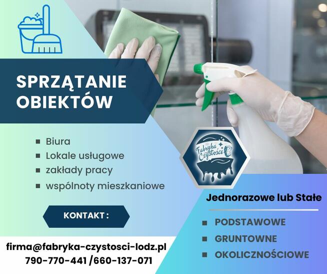 Sprzątanie biur, firm, zakładów pracy, lokale usługowe Łódź