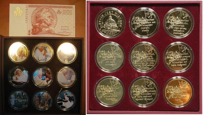 4 x Zestaw WATYKAN Sanktuaria Złoto Albu Tiara Papież Korony