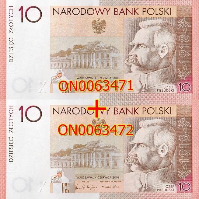 LOKATA 2 x Banknot 10 zł Piłsudski Niepodległość 63471 63472