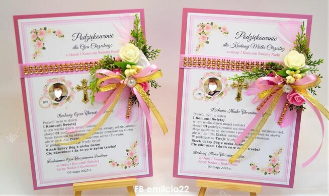 Podziękowania dla Chrzestnych z okazji I Komunii Świętej