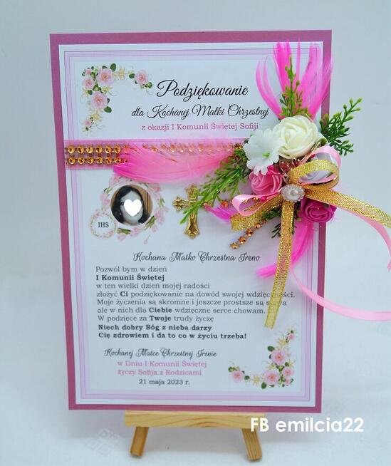Podziękowania dla Chrzestnych z okazji I Komunii Świętej