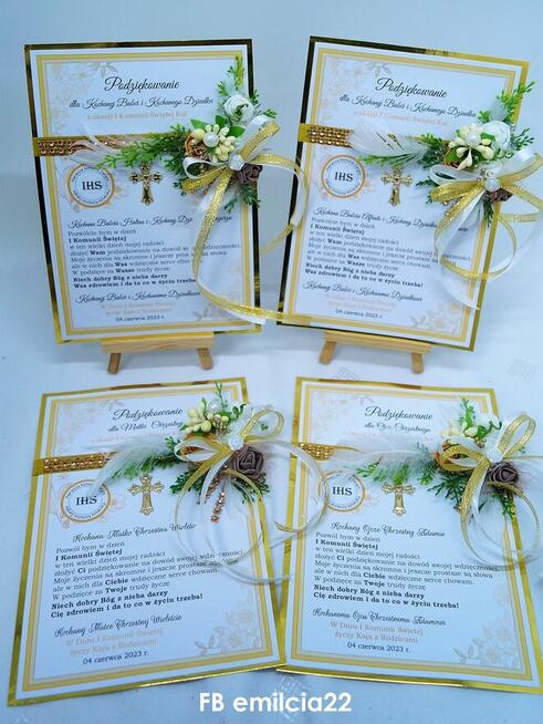 Podziękowania dla Chrzestnych z okazji I Komunii Świętej