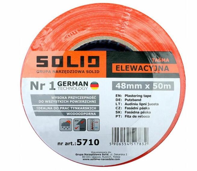 Taśma elewacyjna tynkarska pomarańczowa 48mm/50m SOLID 5710