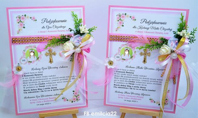 Podziękowania dla Chrzestnych z okazji I Komunii Świętej