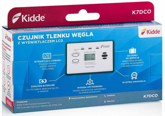 CZUJNIK CZADU TLENKU WĘGLA LCD K7DCO KIDDE Gwarancja 10LAT