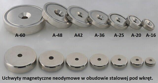 Magnes neodymowy pod wkręt stożek w obudowie A 20 uchwyt