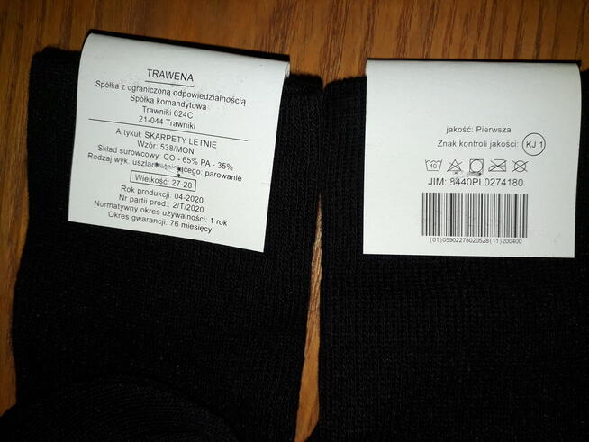 Skarpety wojskowe letnie, 2 pary, roz. 27-28