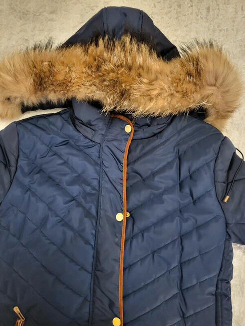 pikowany płaszcz damski ocieplany granatowy