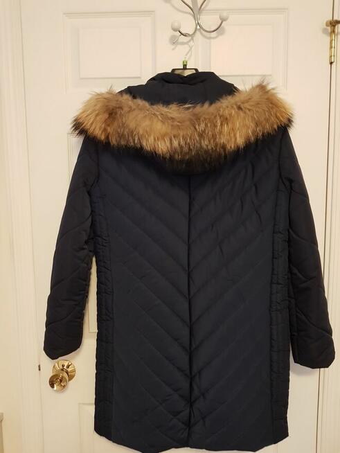 pikowany płaszcz damski ocieplany granatowy