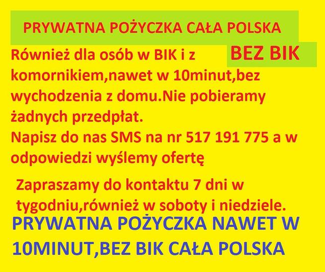 Pożyczka bez BIK baz kredyt z komornikiem cała Polska