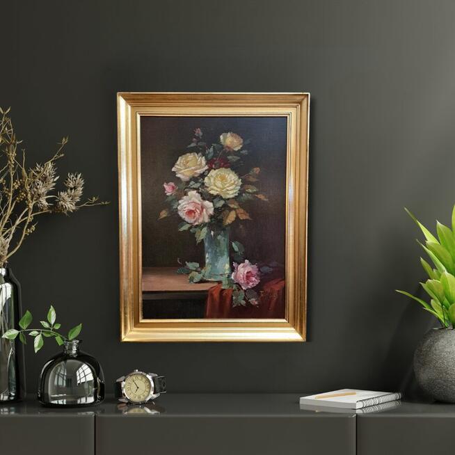 Obraz - martwa natura - Tilly Moes - Róże w szklanym wazonie