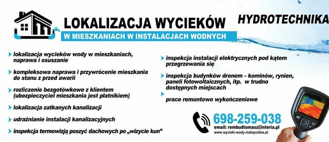 Lokalizacja wycieków wody z instalacji domowych osuszanie