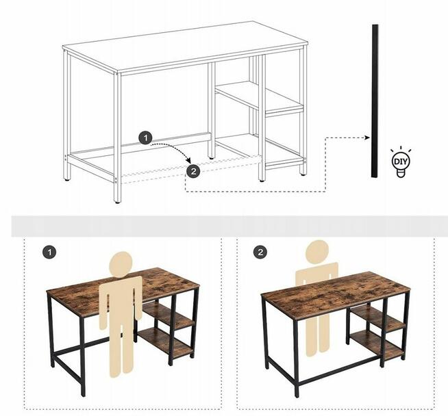 Biurko Komputerowe Stolik Rustykalne Industrialne 120x60 cm