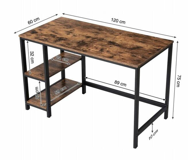 Biurko Komputerowe Stolik Rustykalne Industrialne 120x60 cm