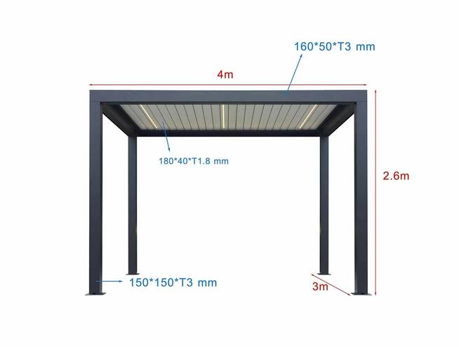 Pergola aluminiowa lamelowa egroSolidy 3x 3,98