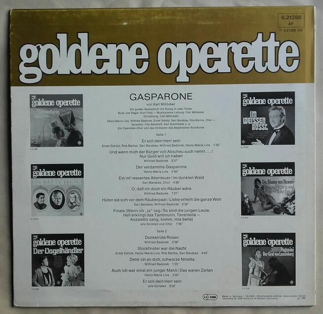 Złota operetka, Gasparone, płyta winylowa 1966 r.