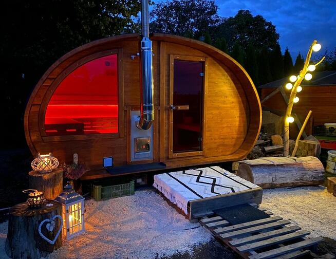 Sauna ogrodowa Owalna SPA Wellness przedsionek piec 2,4 x 4