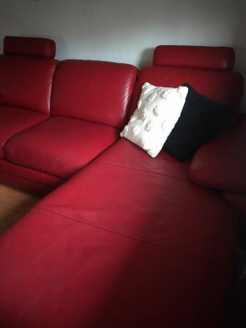 Skórzana kanapa, czerwona, z funkcją spania