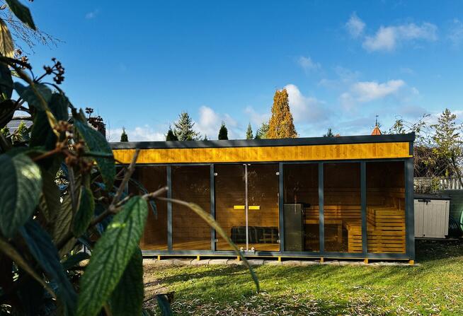Sauna ogrodowa SPA Wellness Horyzont House przedsionek piec