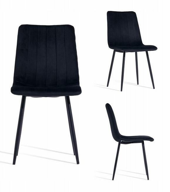 Krzesło szare / czarne welurowe tapicerowane aksamitne