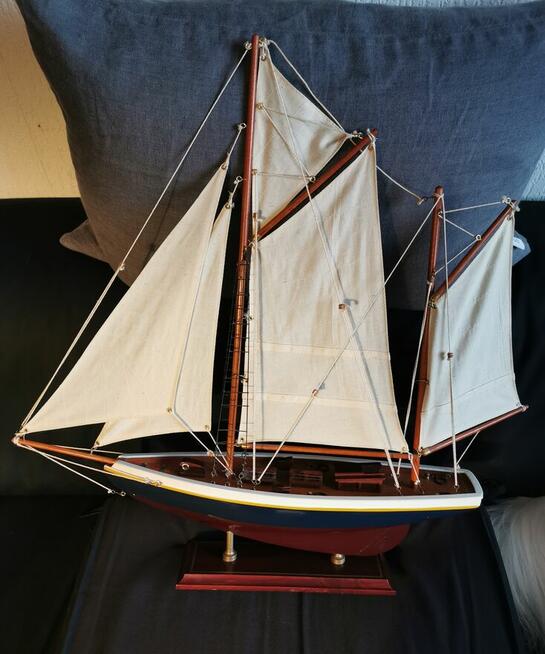 Jacht drewniany model łódka żeglarstwo dekoracja Super stan