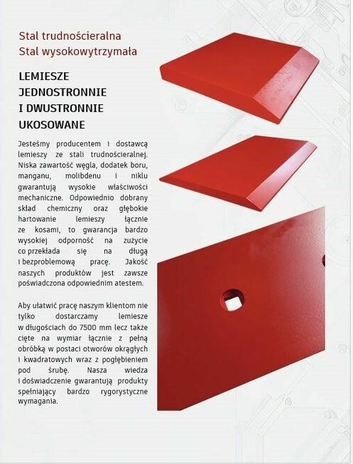 Lemiesz 500HB JCB Volvo CAT, hartowane, 80x12, 110x16, 150x2