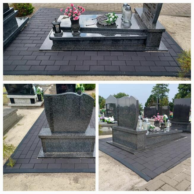 Cmentarz granit kostka brukowa wokół pomnika nagrobka