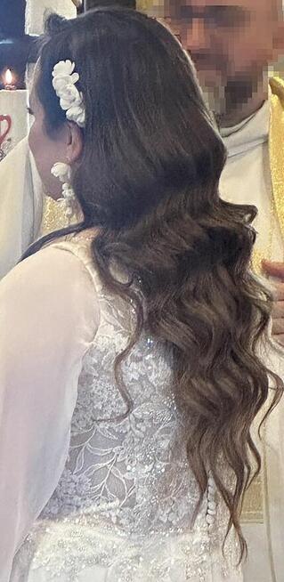 ~ Grzebyk ślubny, srebrny z białymi kwiatami ~