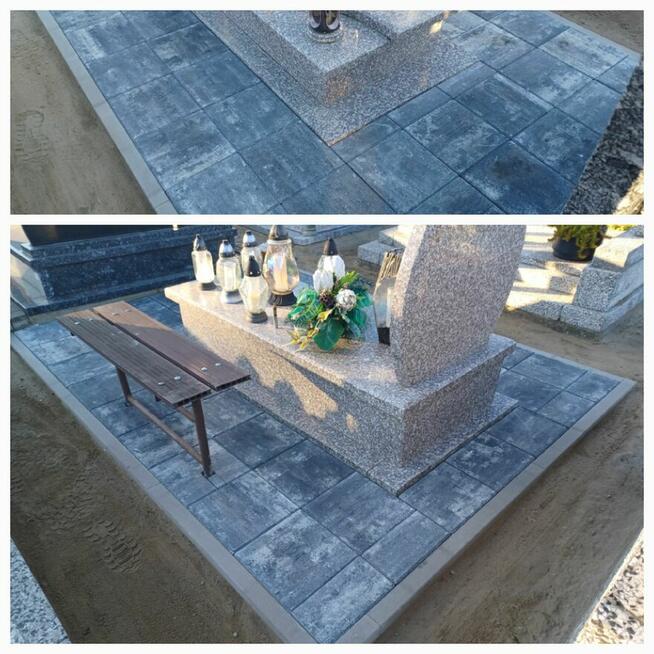 Cmentarz granit kostka brukowa wokół pomnika nagrobka